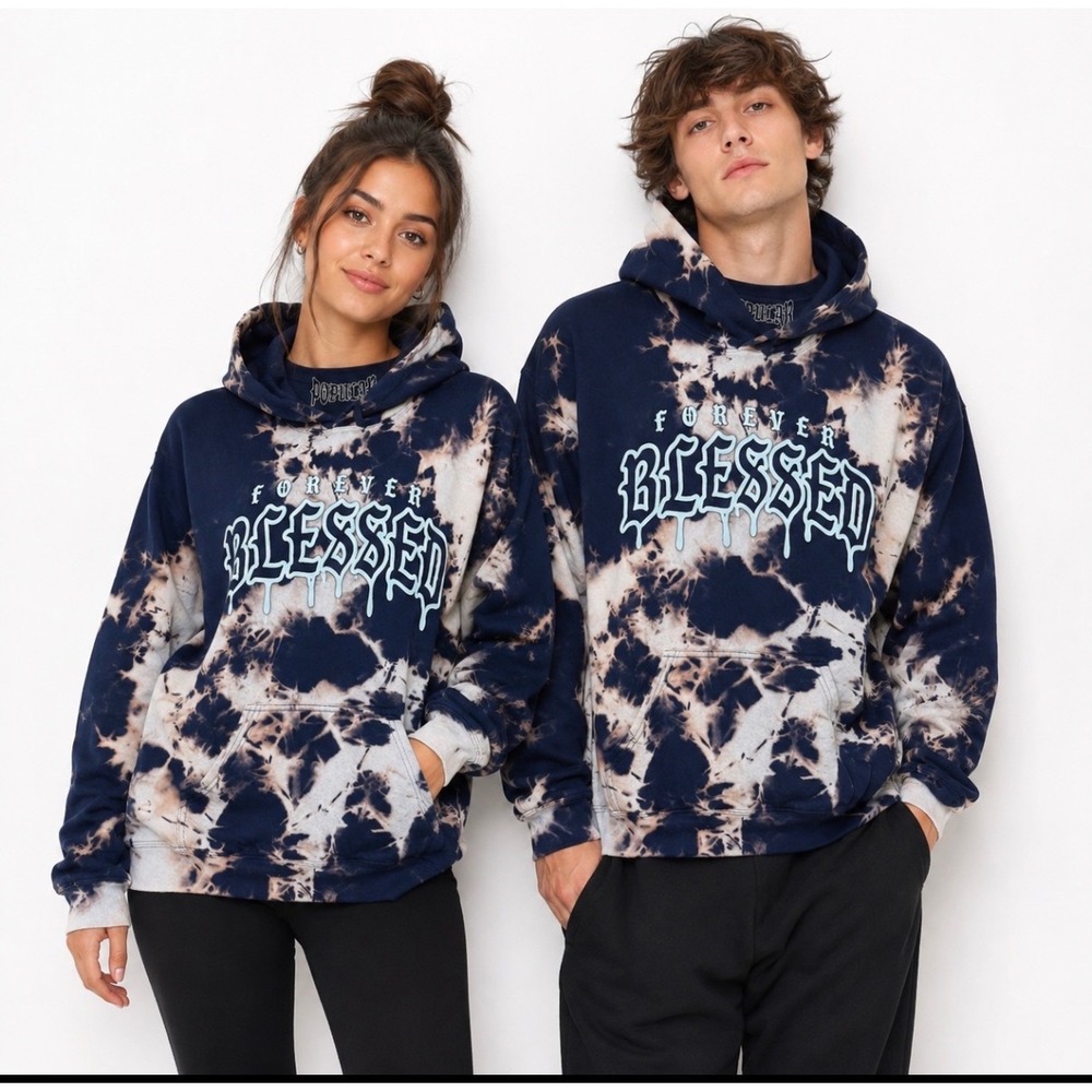 Sweatshirt Black Label Forever Blessed Bleach‎ Dye Gothic Cross Hoodie Medium